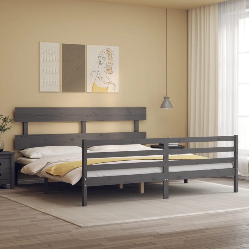 Łóżko Drewniane Szare Rama Łóżka Ze Stelażem Drewniana Łóżko Do Sypialni Pokoju 200x200 cm
