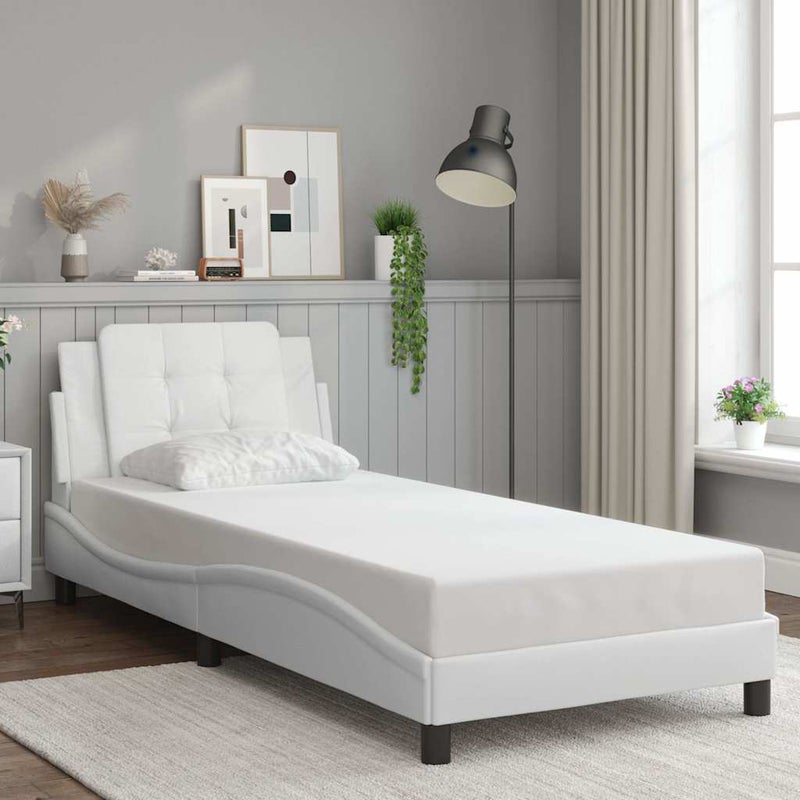 Łóżko Tapicerowane Białe Ekoskóra Rama Łóżka Ze Stelażem 80x200 cm