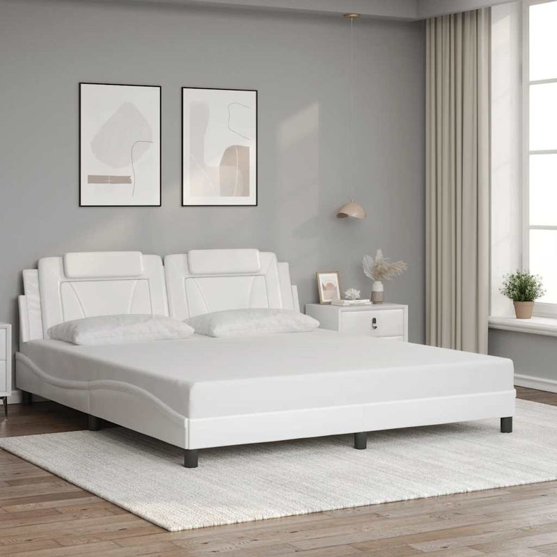 Łóżko Tapicerowane Białe Ekoskóra Rama Łóżka Ze Stelażem 180x200 cm