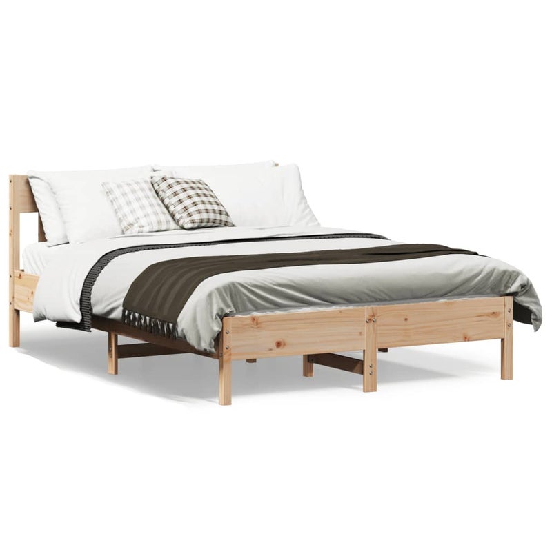 Łóżko Drewniane Brązowe Rama Łóżka Ze Stelażem Drewniana Do Sypialni Pokoju 135x190 cm