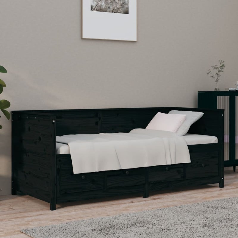Łóżko Dzienne Czarne Drewniane Rama Łóżka Drewniana Ze Stelażem Do Sypialni Pokoju 75x190 cm