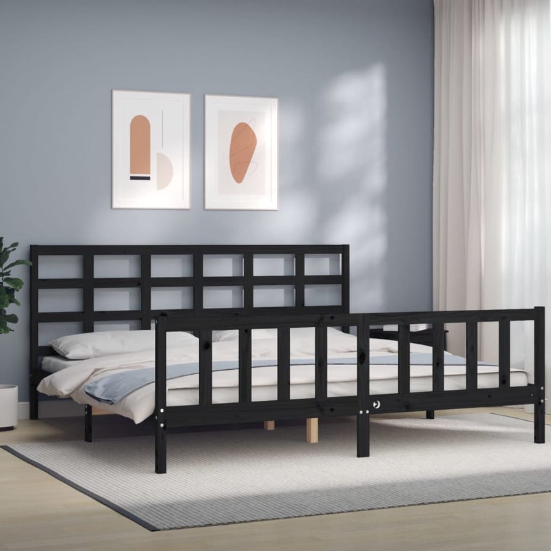 Łóżko Drewniane Czarne Rama Łóżka Ze Stelażem Drewniana Łóżko Do Sypialni Pokoju 200x200 cm