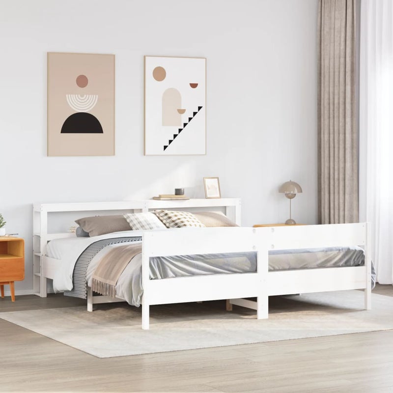 Łóżko Drewniane Białe Rama Łóżka Ze Stelażem Drewniana Łóżko Do Sypialni Pokoju 200x200 cm