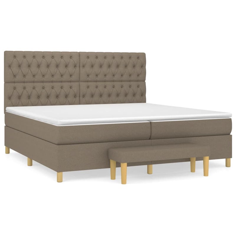 Łóżko Kontynentalne z Materacem Taupe Tkanina Łóżko Sypialniane Tapicerowane 200x200 cm