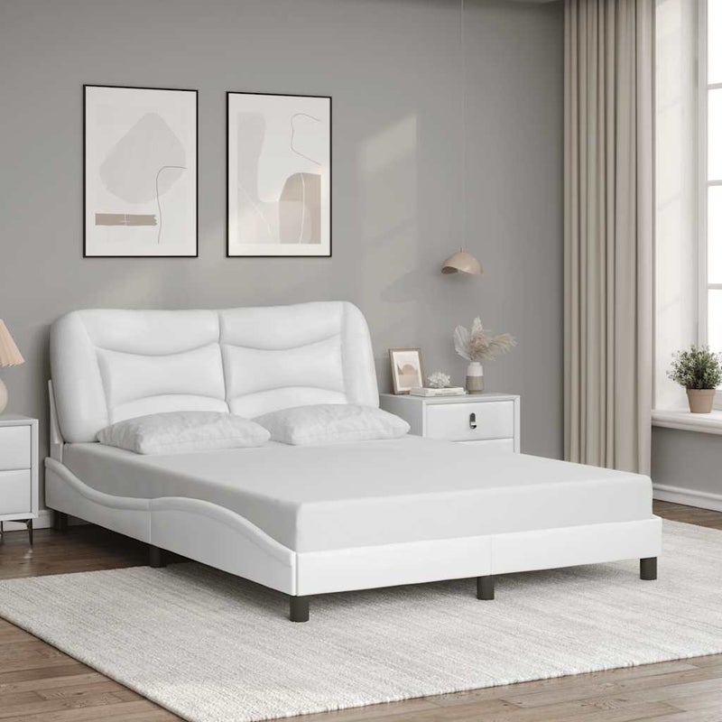 Łóżko Tapicerowane Białe Ekoskóra Rama Łóżka Ze Stelażem 120x200 cm