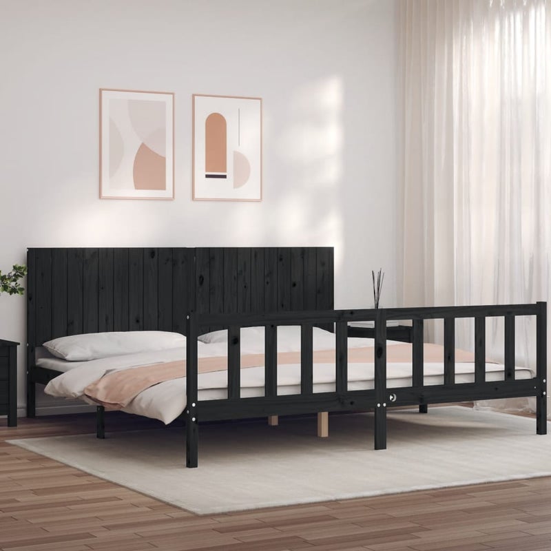 Łóżko Drewniane Czarne Rama Łóżka Ze Stelażem Drewniana Łóżko Do Sypialni Pokoju 200x200 cm