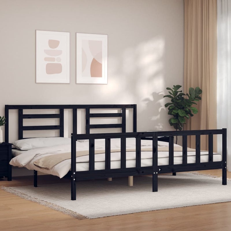 Łóżko Drewniane Czarne Rama Łóżka Ze Stelażem Drewniana Łóżko Do Sypialni Pokoju 200x200 cm
