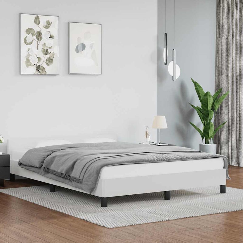 Łóżko Tapicerowane Białe Ekoskóra Rama Łóżka Ze Stelażem 140x200 cm
