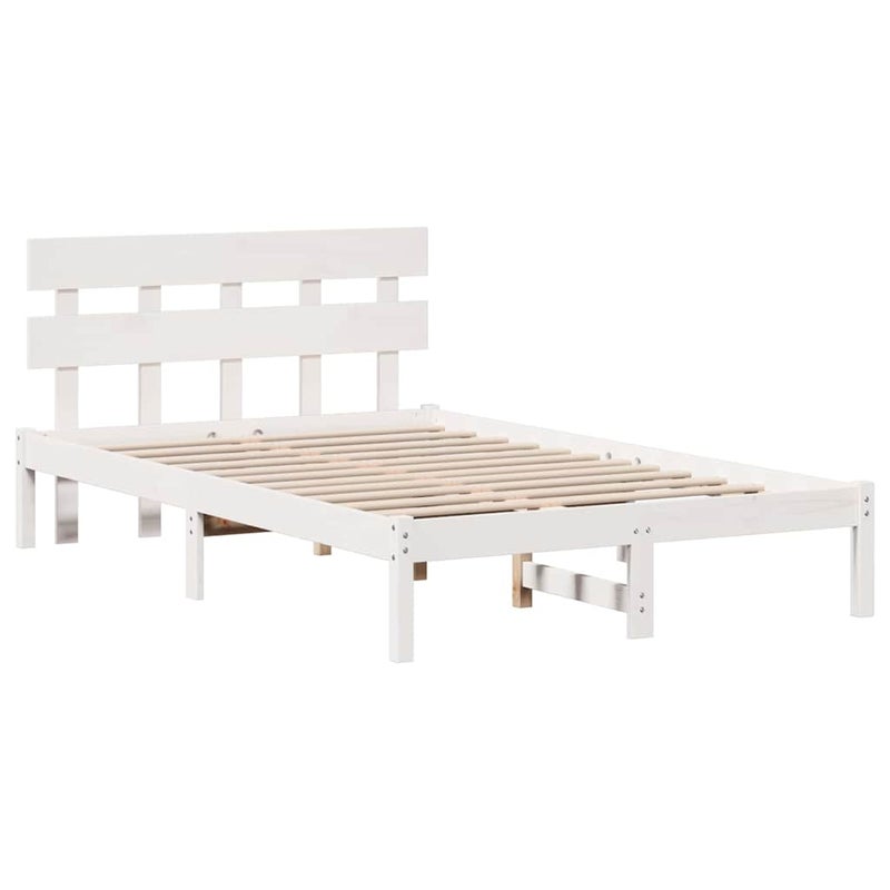 Łóżko Drewniane Białe Rama Łóżka Ze Stelażem Drewniana Łóżko Do Sypialni Pokoju 140 x 190 cm