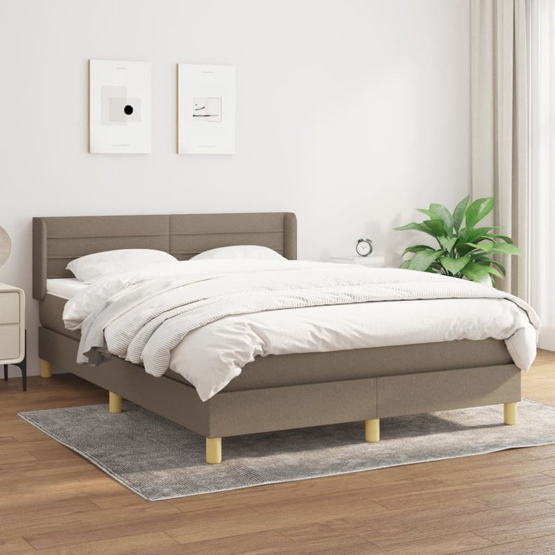 Łóżko Kontynentalne z Materacem Taupe Tkanina Łóżko Sypialniane Tapicerowane 140x190 cm