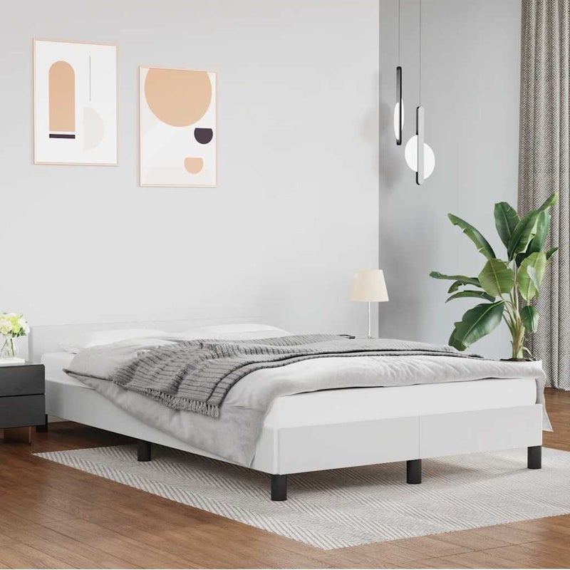 Łóżko Tapicerowane Białe Ekoskóra Rama Łóżka Ze Stelażem 120x200 cm