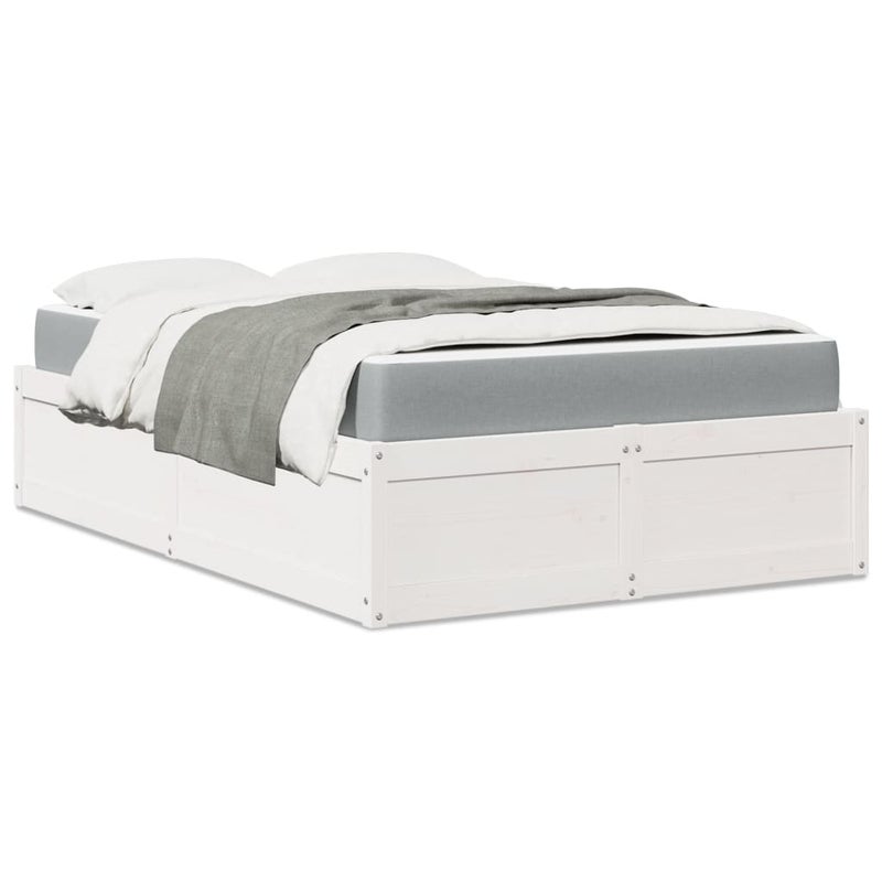 Łóżko Dzienne Drewniane Białe z Materacem 140x190 cm lite drewno sosnowe
