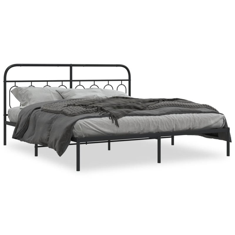 Łóżko Metalowe Czarne Rama Łóżka Ze Stelażem Do Sypialni Pokoju 183x213 cm