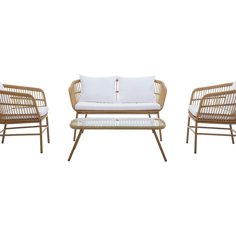 Zestaw mebli ogrodowych z technorattanu: 1 kanapa 2-osobowa, 2 fotele i 1 stolik kawowy - Naturalny jasny - LOUSINI marki MYLIA