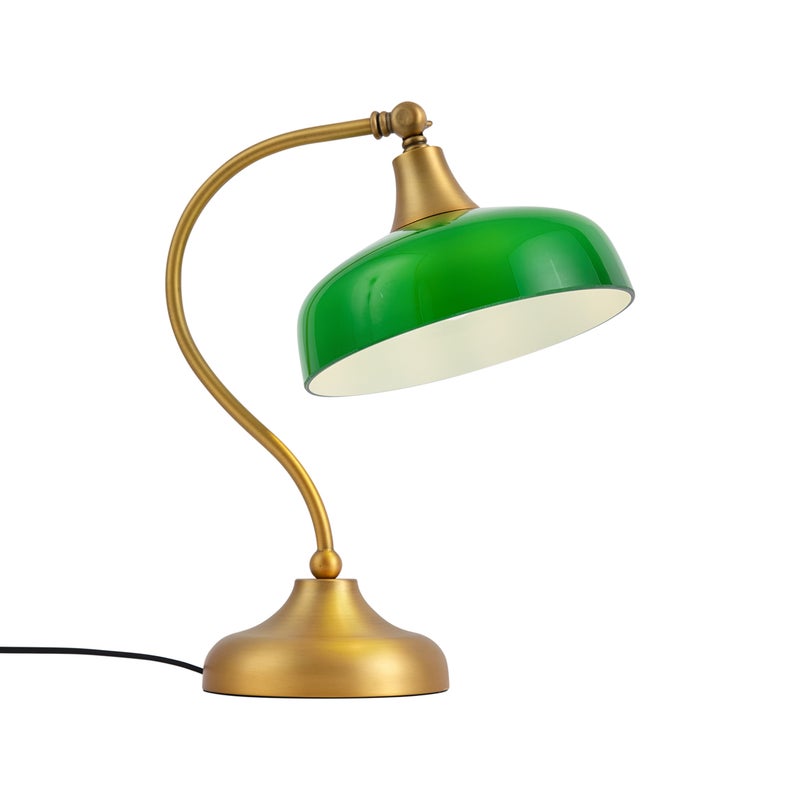 Klasyczna lampa stołowa z brązu z zielonym szkłem opalowym - Clerk