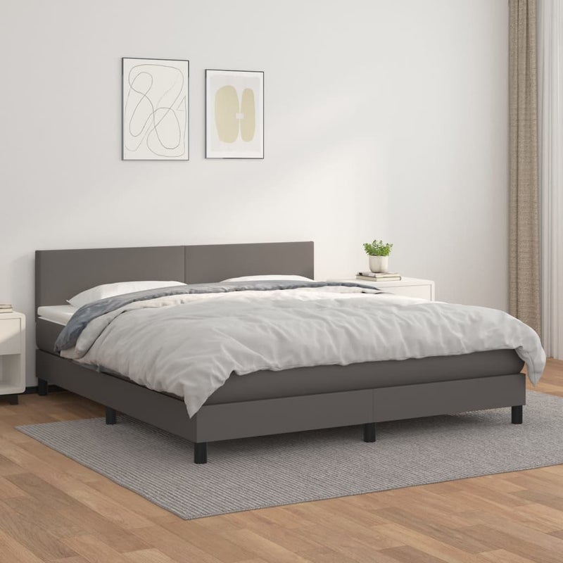 Łózko Kontynentalne z Materacem Szare Ekoskóra Łóżko Tapicerowane Do Sypialni Pokoju 180x200 cm