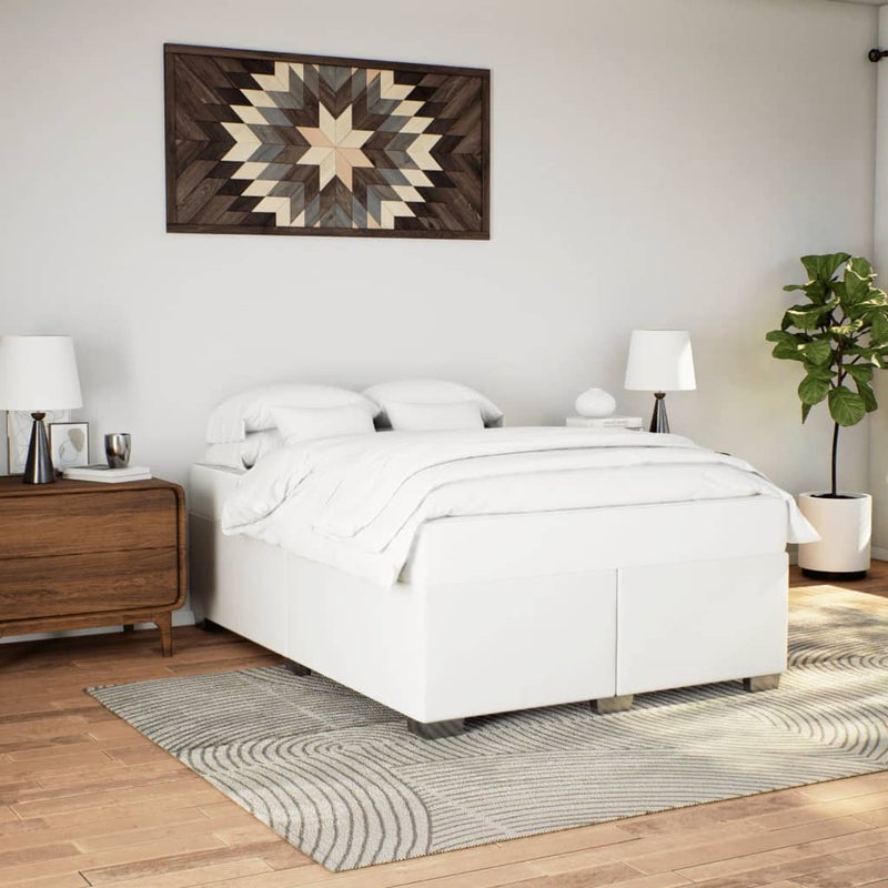 Łóżko Tapicerowane Białe Ekoskóra Rama Łóżka Ze Stelażem 160x200 cm