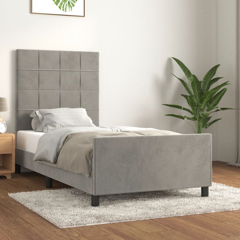 Łóżko tapicerowane rama łóżka ze stelażem szare aksamitne 80x200 cm