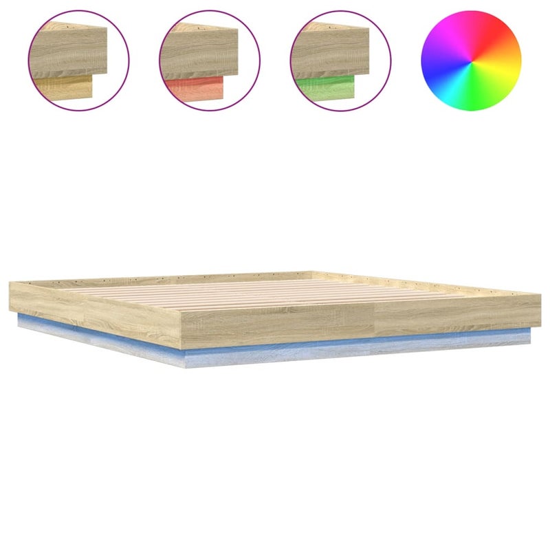 Łóżko Brązowe Rama Łóżka Ze Stelażem Łóżko Do Sypialni Pokoju LED 200x200 cm