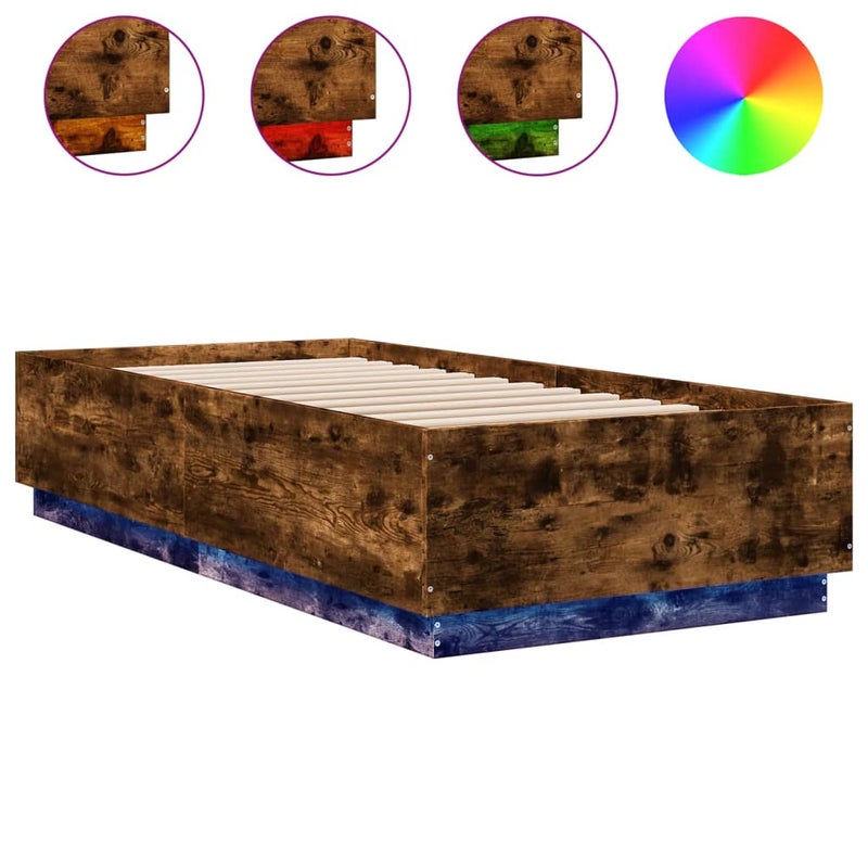 Łóżko Brązowe Rama Łóżka Ze Stelażem Łóżko Do Sypialni Pokoju LED 90x200 cm
