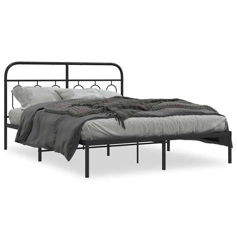Łóżko Metalowe Czarne Rama Łóżka Ze Stelażem Do Sypialni Pokoju 135x190 cm
