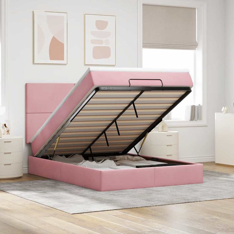 Łóżko Tapicerowane z Materacem Sypialnia Różowy Aksamit 140x200 cm