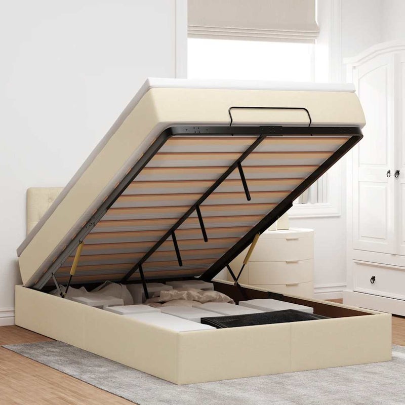 Łóżko Tapicerowane z Pojemnikiem Kremowe Do Sypialni Pokoju 120x200 cm