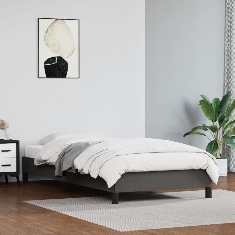 Łóżko tapicerowane rama łóżka ze stelażem szara skóra sztuczna 90x190 cm
