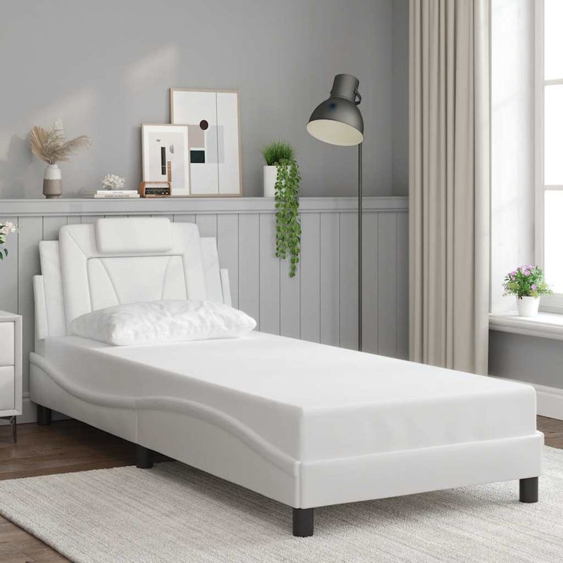 Łóżko Tapicerowane Białe Ekoskóra Rama Łóżka Ze Stelażem 80x200 cm