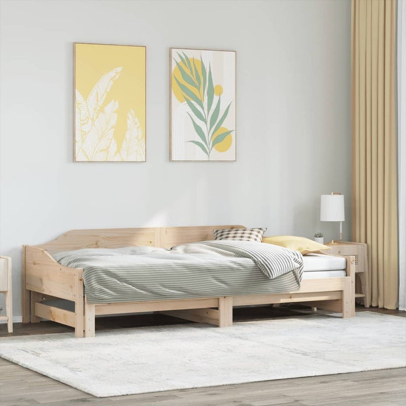 Łóżko Dzienne Rozsuwane z Materacem Łózko Drewniane Brązowe Sosna z materacem 90x190 cm