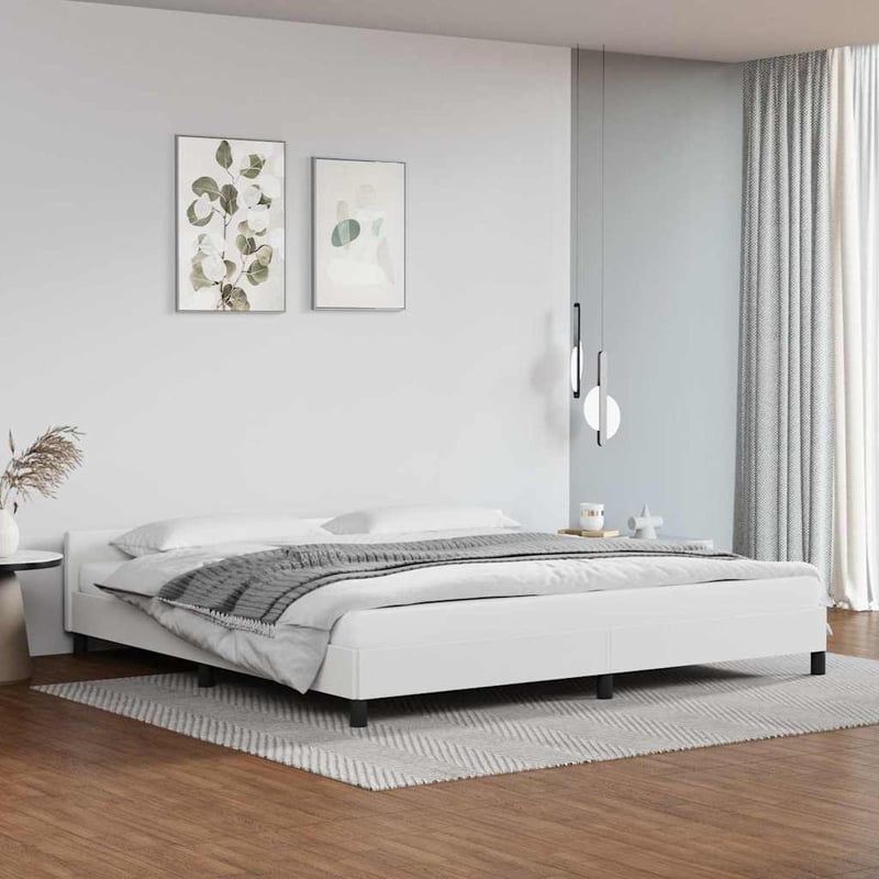 Łóżko Tapicerowane Białe Ekoskóra Rama Łóżka Ze Stelażem 200x200 cm