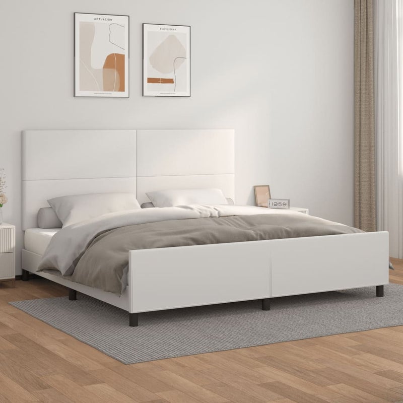 Łóżko Tapicerowane Białe Ekoskóra Rama Łóżka Ze Stelażem 200x200 cm