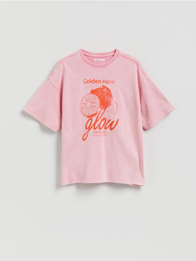 Reserved - T-shirt z nadrukiem - różowy