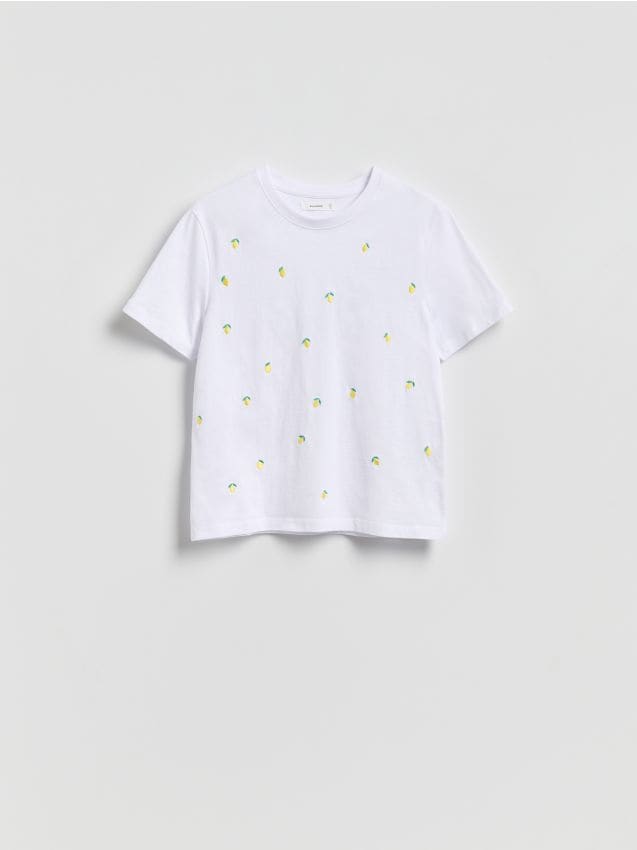 Reserved - T-shirt z haftowanym wzorem - jasnożółty