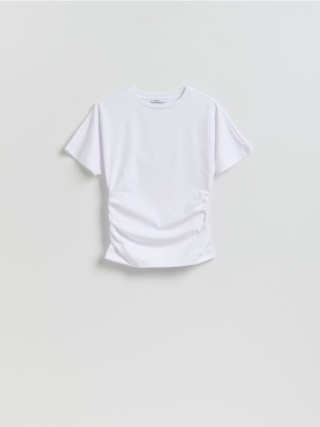 Reserved - Taliowany t-shirt w paski - biały