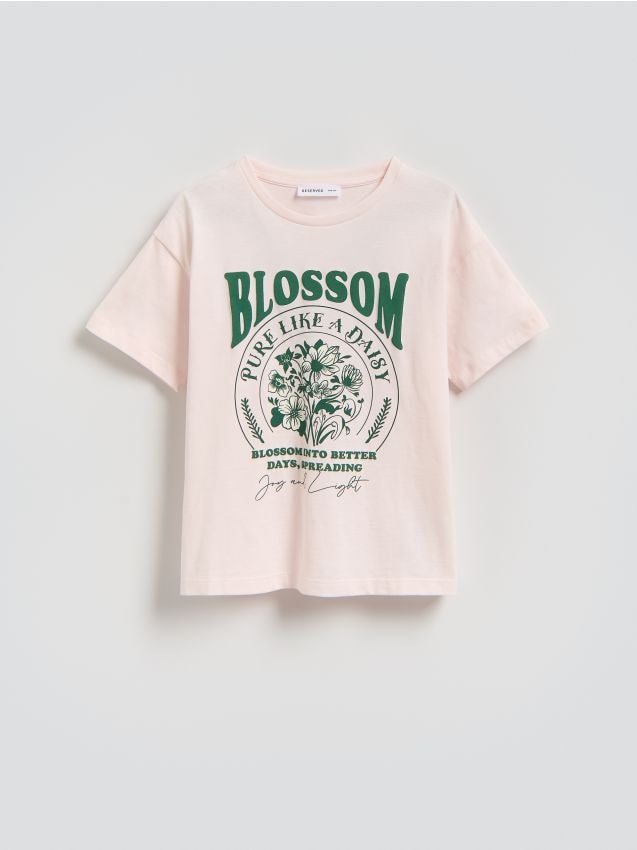 Reserved - Luźny t-shirt z nadrukiem - beżowy