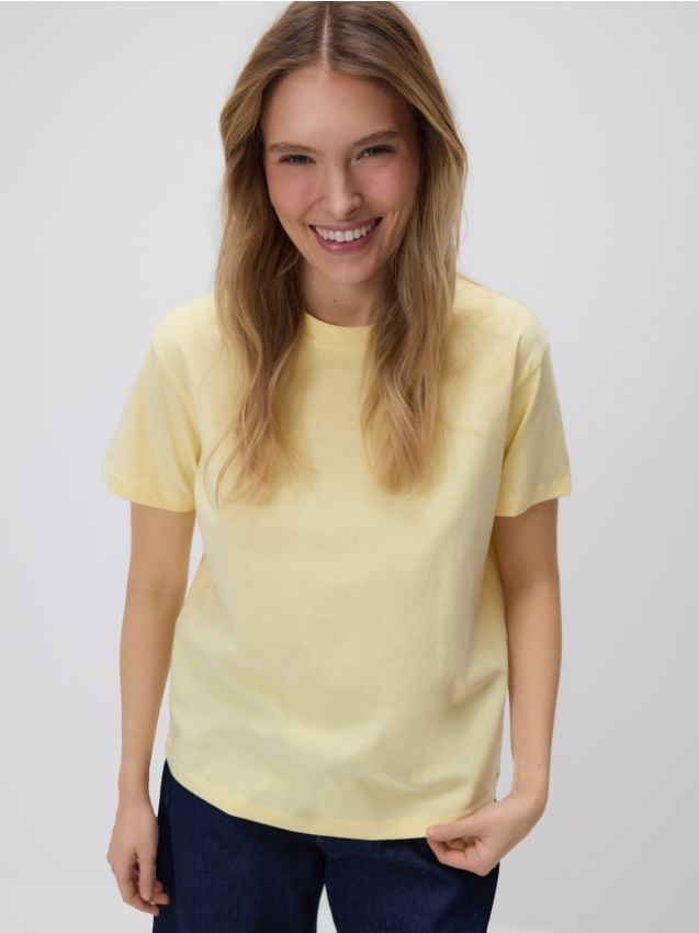 Reserved - Bawełniany t-shirt regular - żółty