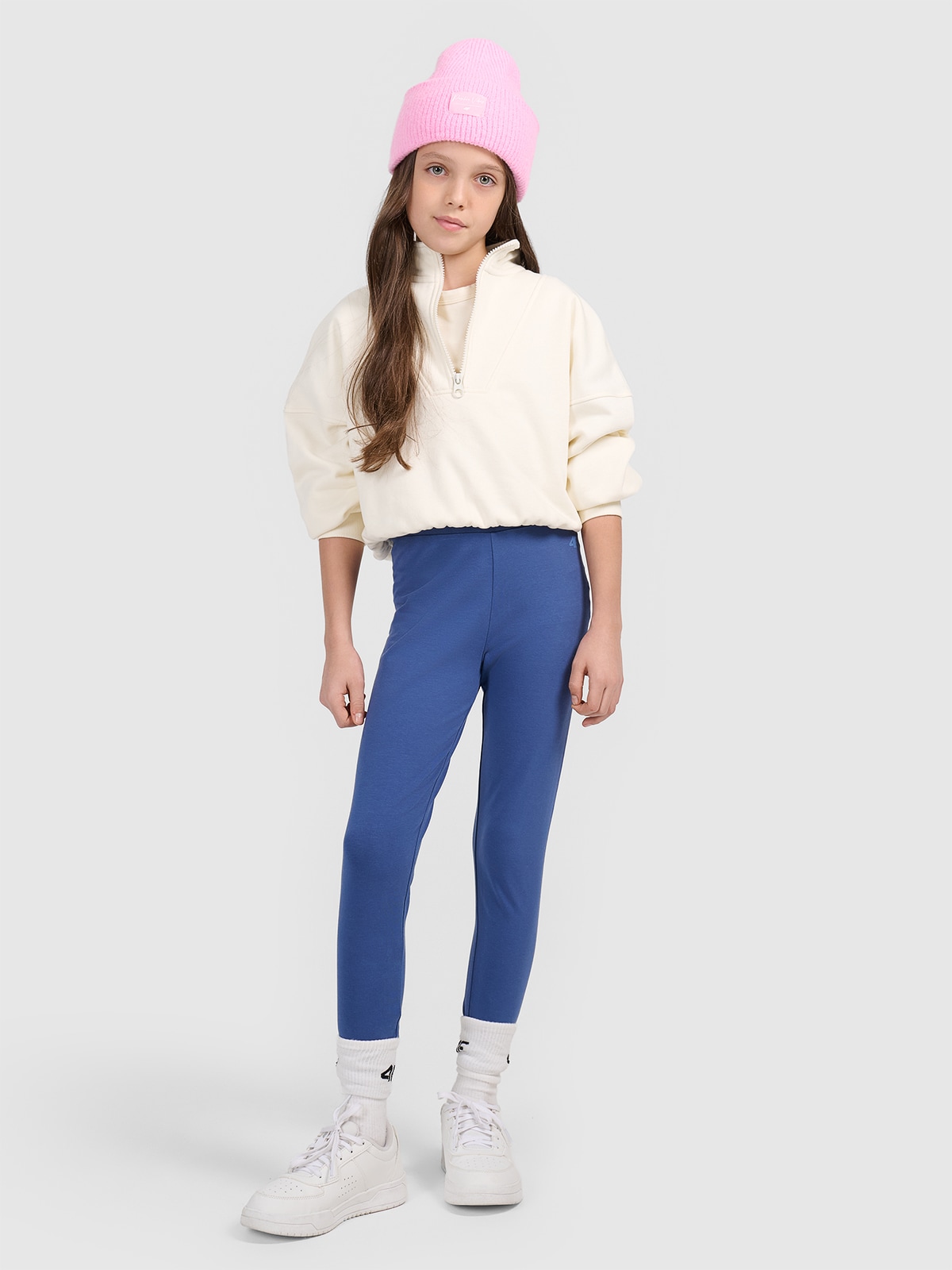 4F Legginsy dzianinowe dziewczęce - granatowe 134 (8-9 lat)