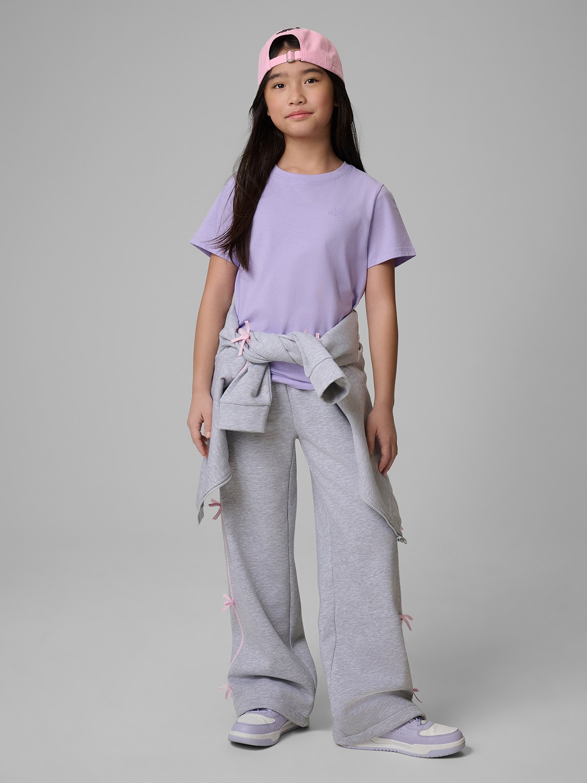 4F T-shirt regular gładki dziewczęcy - fioletowy 128 (7-8 lat)