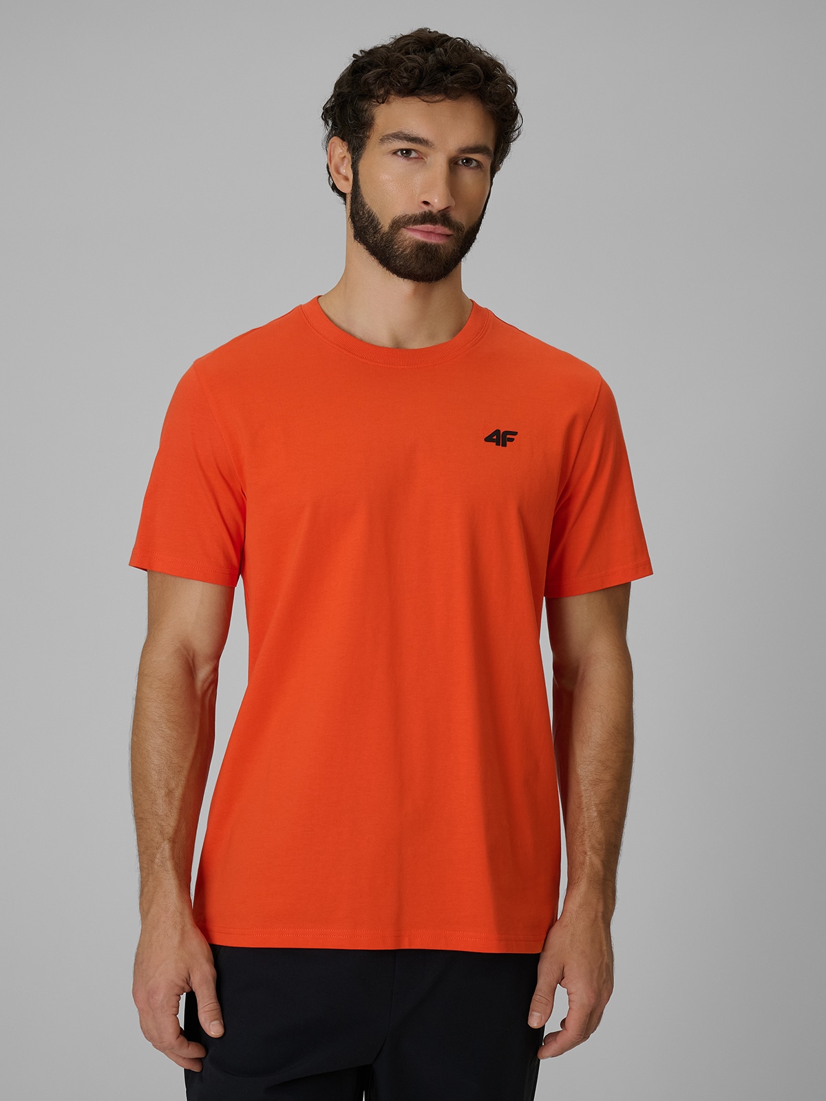 4F T-shirt regular gładki męski - pomarańczowy XXL