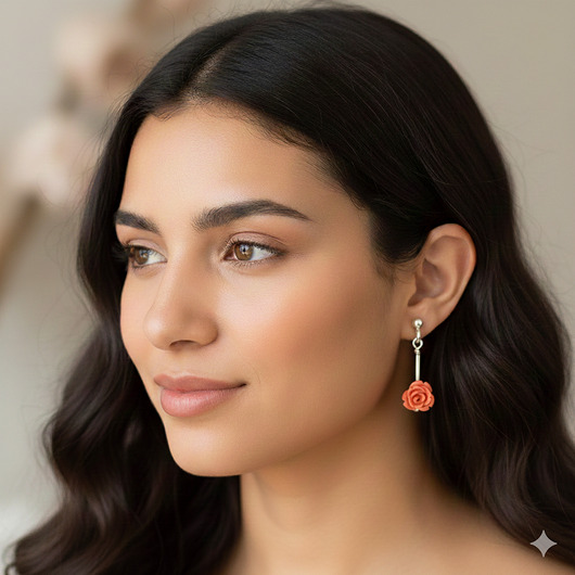 Łososiowe kolczyki z koralem, kolczyki z różyczką, srebro 925