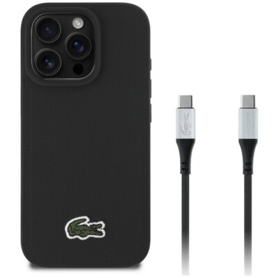 Etui LACOSTE Iconic Petite Pique Woven MagSafe do Apple 16 Pro Max kabel USB-C - USB-C Czarny