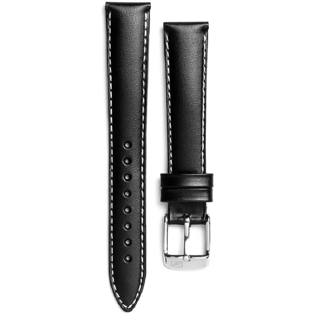 Adriatica czarny pasek skórzany 16 mm ze srebrną sprzączką ★ AUTORYZOWANY SKLEP PayPo ZWROT DO 365 DNI • POLECANA OFERTA ✓