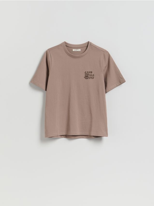 Reserved - Bawełniany t-shirt z nadrukiem - brązowy