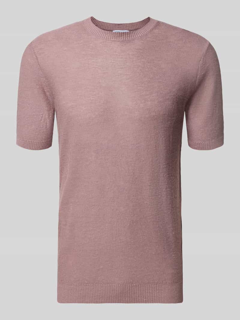 męski t-shirt o kroju slim fit z mieszanka lnu w imitacja dzianiny