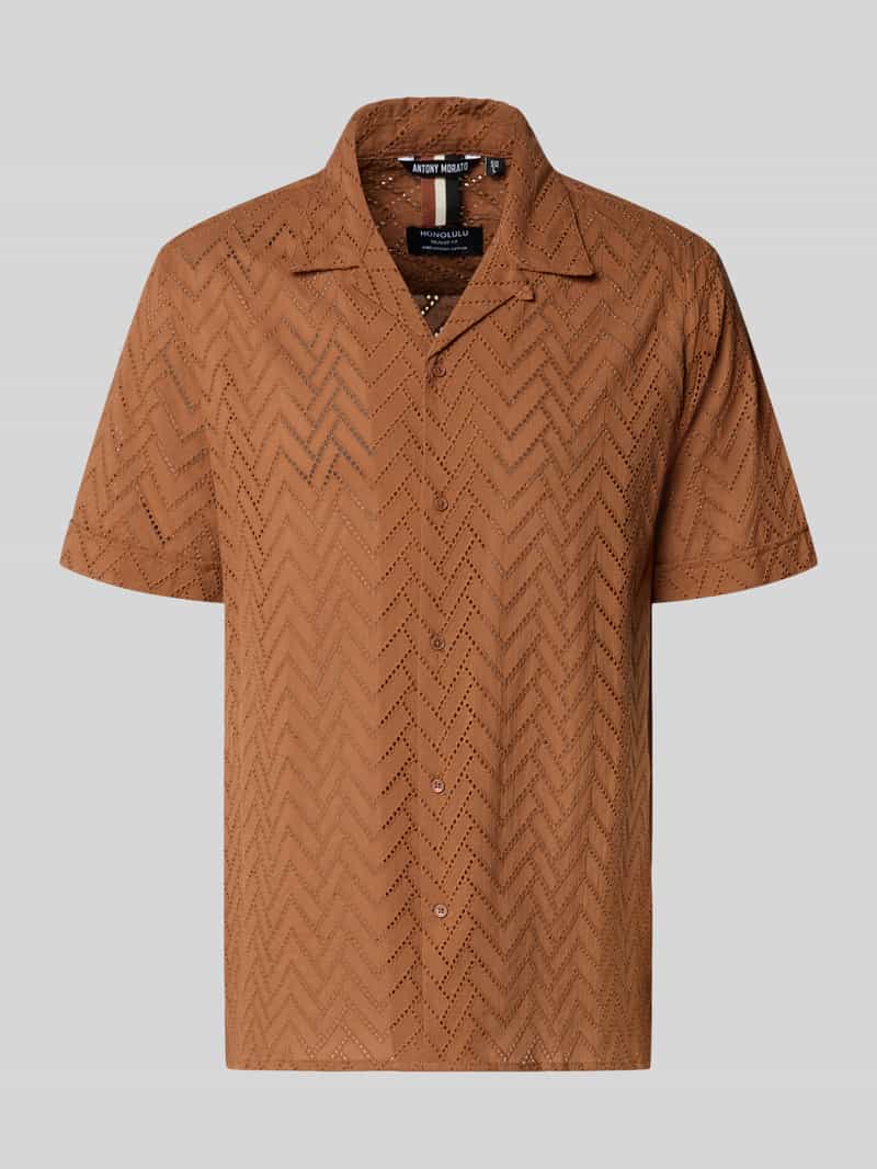 Koszula casualowa o kroju relaxed fit z perforowaniem model 'Honolulu'