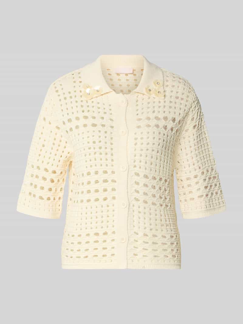 bluzka o kroju regular fit w imitacji dzianiny z kwiatowym obszyciem ozdobnymi kamieniami