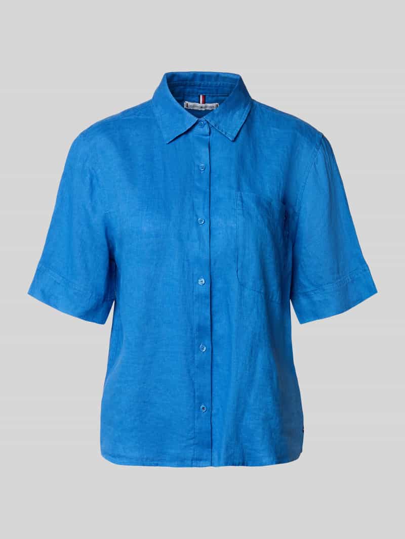 Bluzka lniana o kroju loose fit z brustaszą