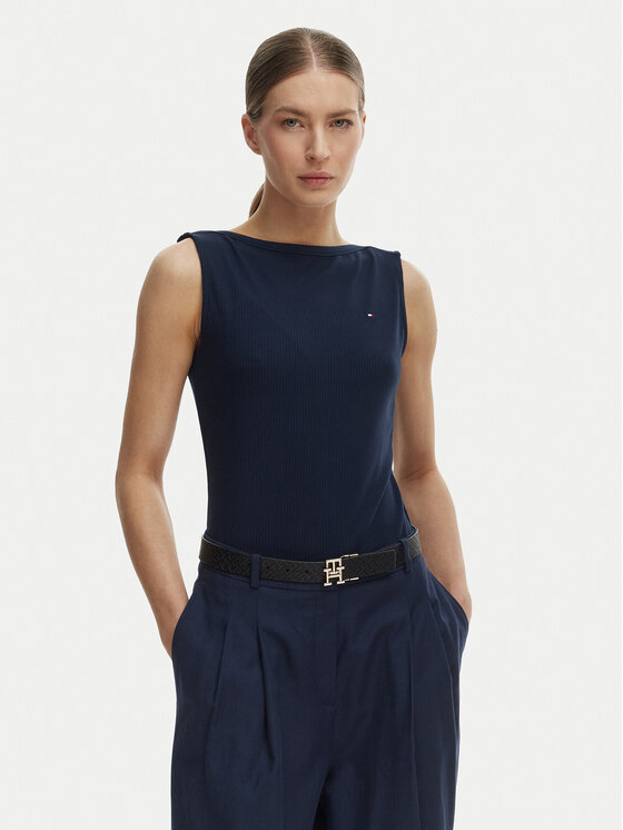 Tommy Hilfiger Top WW0WW47807 Granatowy Slim Fit