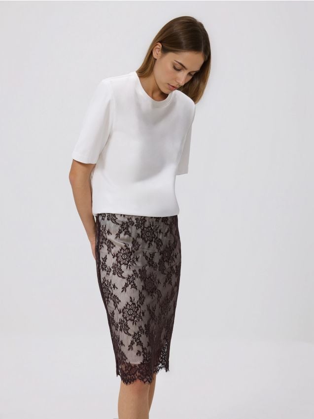 Reserved - Spódnica midi z koronką - wielobarwny